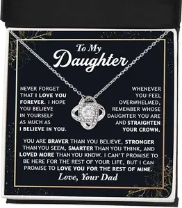 Daughter Gift From Dad, To My Daughter Necklace From Dad With Heartfelt Message, Love Knot Jewelry Gifts From Daddy, Valentines Day, Graduation, Birthday, Christmas Gift From Daddy