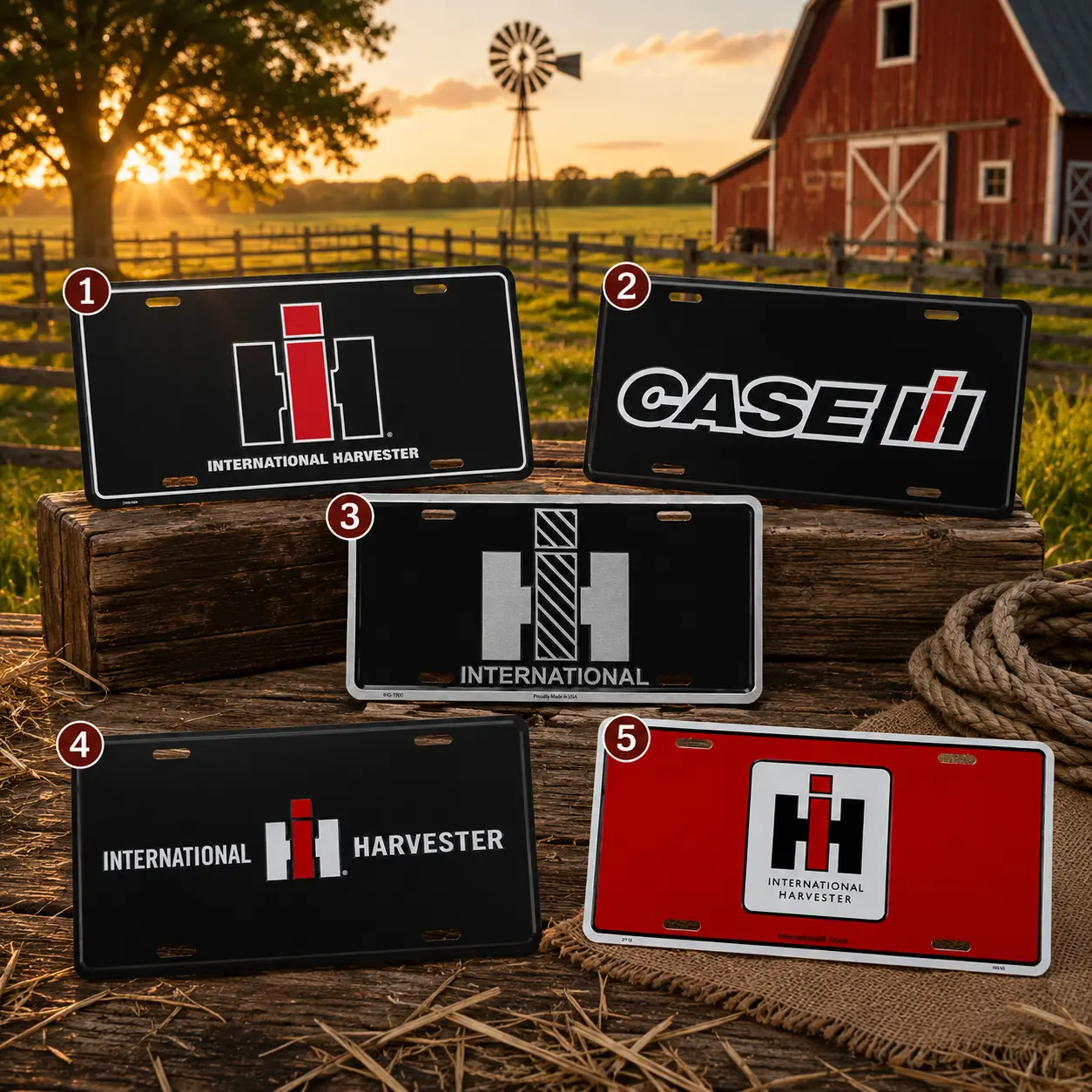 International Harvester License Plate, Farm Tractor Decor, Vintage Agriculture Metal Sign, Rustic Farmhouse Truck Plate, Black Red Farm Equipment Gift for Farmers & Tractor Lovers