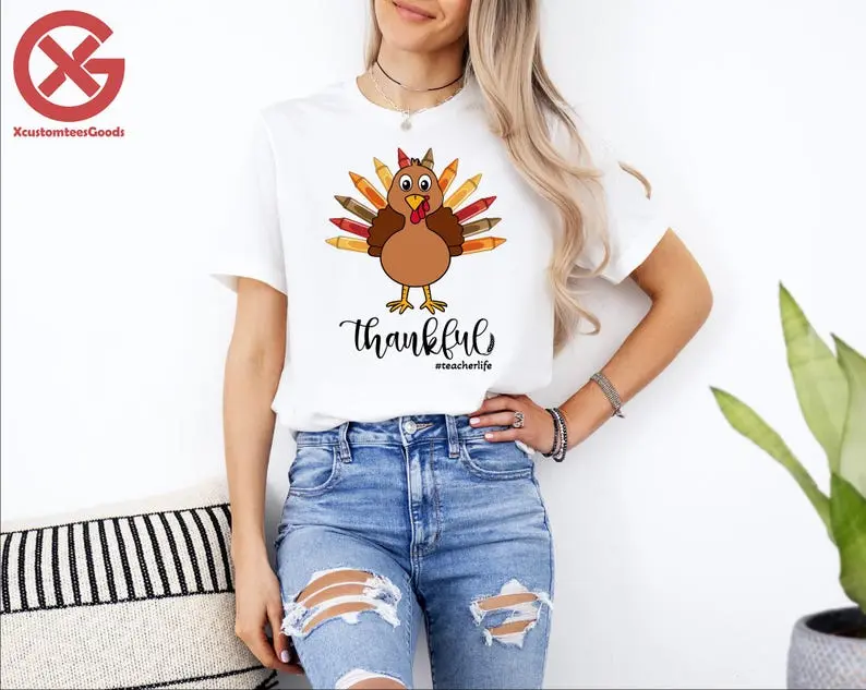 Turkey Teacher Shirt, Funny Thanksgiving Gift for Teacher, One Thankful Teacher,Fall Teacher Tee,Teacher Life Shirt,Thanksgiving Teacher Tee unisex 90s graphic tees sweatshirt hoodie saltburn