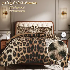 Leopard Print Bedding Set, 3 Counts/set Including 1 Count Bedspread & 2 Counts Pillowcase without Filler, Soft Breathable Bedding Set for Bedroom