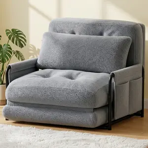 【Adjustable Sofa】Mr IRONSTONE Adjustable Floor Sofa Couch with Adjustable Backrest, Multi-Functional Bean Bag Bed with  2 Pillows, Foldable Lazy Sofa Sleeper Bed with Armrest, Versatile Floor Seating for Reading, Beige, Double