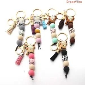 Cartoon Cow Silicone Bead Keychain, DIY Accessory For Bag Decoration And Daily Matching
