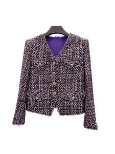 Women's Plaid Print Button Front Crop Jacket, Elegant Fashion Casual V Neck Long Sleeve Outerwear for Daily Outdoor Wear, Women Clothing for Spring Fall, Coats
