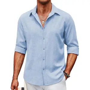 Men’s long-sleeved linen button-down shirt, casual wrinkle-free shirt, wrinkle-free wedding shirt collar, men’s minimalist suit top GARMENTARY