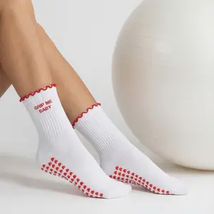 Grip me baby White with Red grip socks Soft Stretchy Secure for Pilates Yoga Size 6-9 Comfy Fit