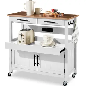 Best Choice Products 36in Large Rolling Kitchen Island Cart, 2-Door Cabinet, Outlet, Hooks, & Wheels