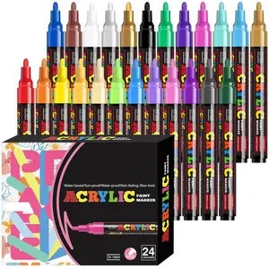24/18/12 Color Acrylic Paint Markers Set, Durable Non-Fade Ink, Ideal for Artists, School Supplies, DIY Projects, Holiday Gifts, Acrylic Paint Pens