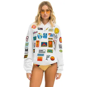 VINTAGE PATCH RELAXED PULLOVER HOODIE- WHITE