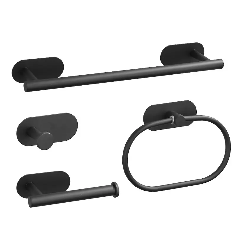 Stainless Steel Bathroom Accessories Set with Towel Rack Toilet Paper Holder and Robe Hook for Modern Bathrooms Wall Mounted Shower Shelf no-drill organizer