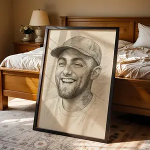 Mac Miller Graphite Portrait Poster, Realistic Pencil Drawing Wall Art, Rap Music Print, Hip Hop Fan Tribute