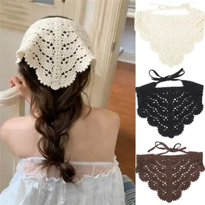 3-Piece Suit Knitted Hair Scarves Crochet Bandana Head Kerchief Hair Scarf Tie Headwrap Headband Gift for Women and Girl
