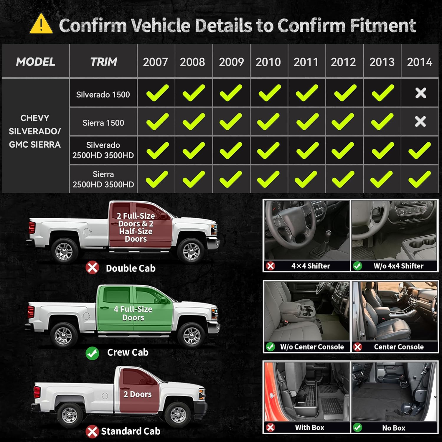 YITAMOTOR TPE All-Weather Floor Mats for Chevy Silverado/GMC Sierra 1500 Crew Cab, Chevy Silverado/GMC Sierra 2500 HD/3500 HD Crew Cab 1st & 2nd Row