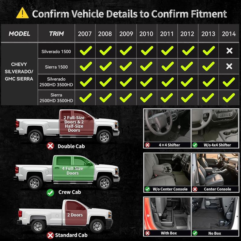 YITAMOTOR Black TPE All-Weather Floor Mats for Chevy Silverado/GMC Sierra 1500 Crew Cab, Chevy Silverado/GMC Sierra 2500 HD/3500 HD Crew Cab 1st & 2nd Row Non-Slip Snap-in Clips Sturdy Durable Pet-Friendly Car Accessories Truck Protector