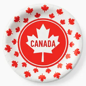 Canada Day Maple Leaf Disposable Party Plates, 7-Inch, 8-Pack - 7 in.