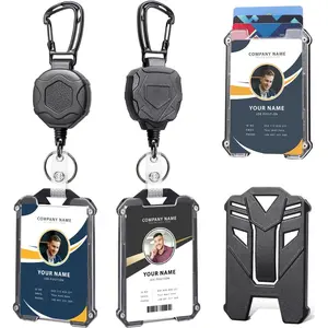 Badge Holder Retractable Clip Heavy Duty Carabiner Badge Reel Keychain with Lanyard ID Cards Holder Cool Tactical ID Holder