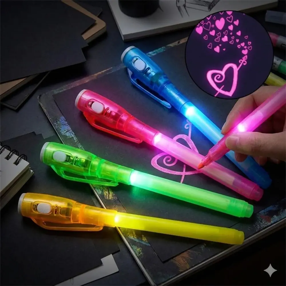 UV Invisible Pen for Kids, Safe Non-Toxic Fluorescent Ink with UV Light, Secret Writing & Glow-in-the-Dark Drawing Learning Toy. Perfect for Parties, Games, Study & Creative Fun! Ideal Gift for Students & Children.