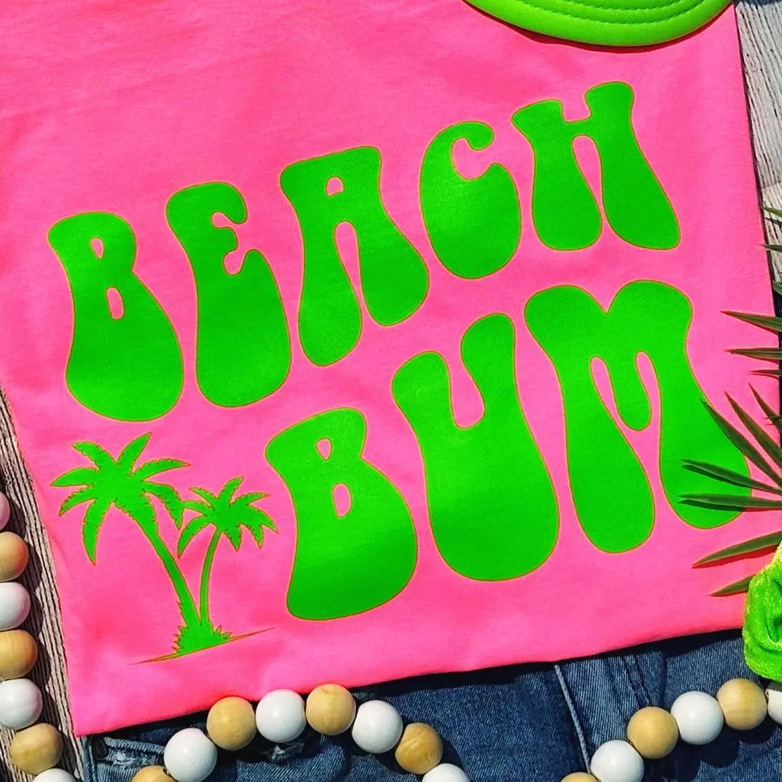 Beach Bum NEON Green Screen Print Heat Transfer