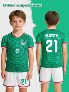 Green V-neck football suit for boys, with name HUERTA and number 21. It is a comfortable and breathable two-piece jersey for matches and sports, suitable for outdoor exercise, campus team equipment, and a great gift for festivals.