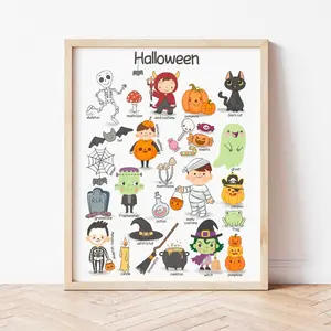 Halloween Poster Kids Room Decor Playroom Toddler Prints Halloween Classroom Decor Toddler Preschool , Room Decor, Unframed – 5 Size, 8x12 to 27x40 inch