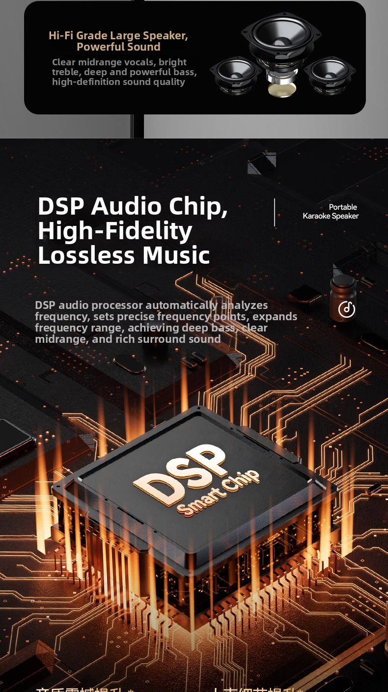 Claison T9 PLUS Outdoor karaoke live streaming speaker, RGB colorful atmosphere lights, dual microphones for high-definition audio, portable power bank, multi-interface compatibility, suitable for live streaming, outdoor use, karaoke.