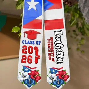 Personalized Puerto Rican Graduation Stole, Puerto Rico Flag Latina Grad Sash Graduation Stole