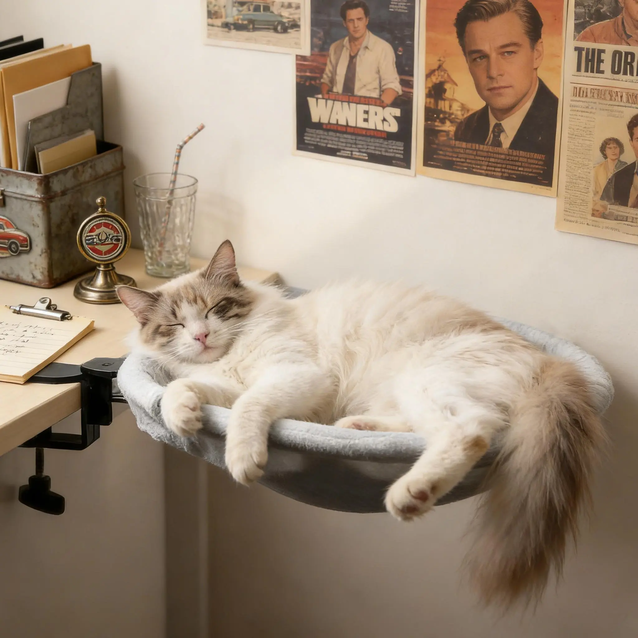 Cat Desk Bed – 18" Cat Hammock for Desk or Table, Holds Up to 45 lbs – Removable Machine Washable Plush Cover, Space-Saving Foldable Design – Ideal for Indoor Cats, Home Office, Gaming Desk