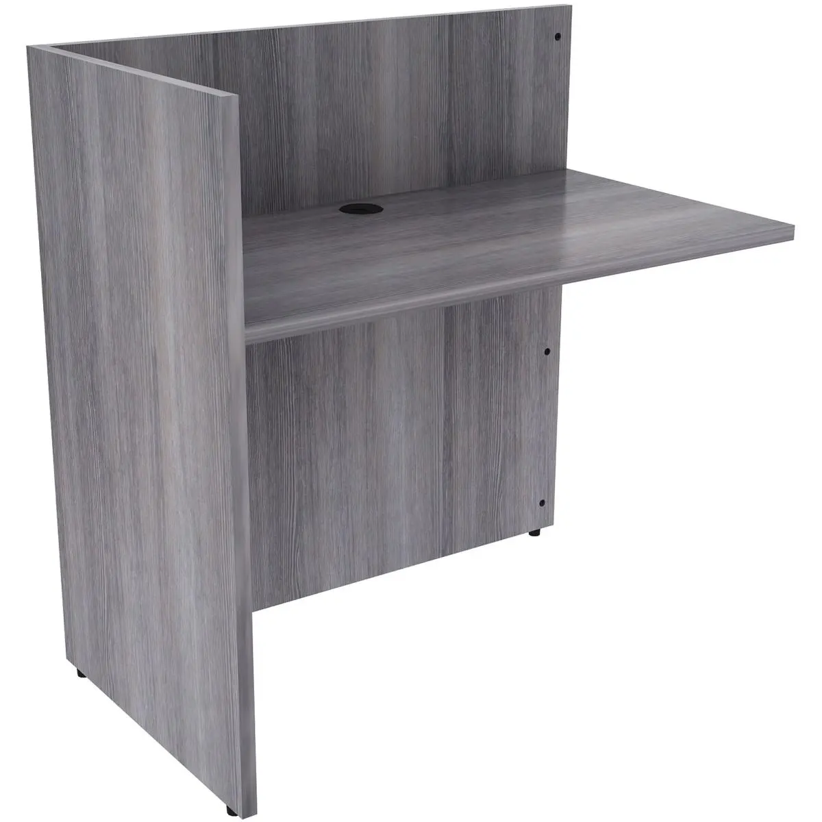Lorell LLR18308 Modern 42 in. Durable Laminate Contemporary Reception Desk - Weathered Charcoal, with Privacy Panel for Greeting Visitors