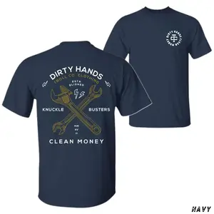Dirty Hands Clean Money T-Shirt, Knuckle Busters Wrench Design, Troll Co Graphic Work Shirt for Mechanics & Blue Collar Workers, Gift for Car Enthusiasts & Grease Monkeys, Trending Shirt