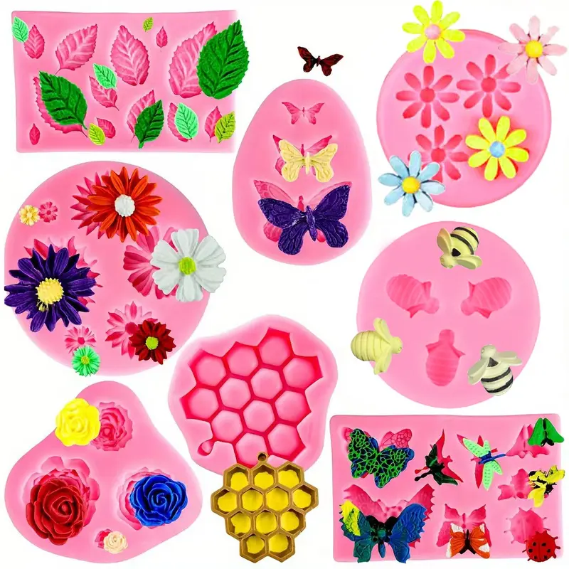 Butterfly Flower Insect Honeycomb Leaf Handmade Silicone Mold, Multi-Shape Decorative Baking Clay Drip Glue Mould, Craft Supplies, Silicone Molds For Crafts