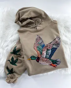 Mallard Duck Faux Sequin Glitter Bling Sweatshirt or Hoodie with Sleeve Prints Comfy Unisex Tops Oversized Cotton/Poly Blend Soft Fabric Pullover for Man