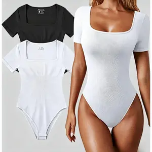 Western-Style "Hot Girl" Look: U-Neck Short-Sleeve Bodysuit — Slimming, Solid-Color, Versatile Base Layer (New Summer Arrival)