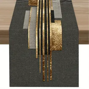 1pc, Black gold geometric splicing table flag, modern and universal table flag for all seasons, metal color matching style, long print with clear dividing lines, home decoration, suitable for holiday scenery, family dining and party matching