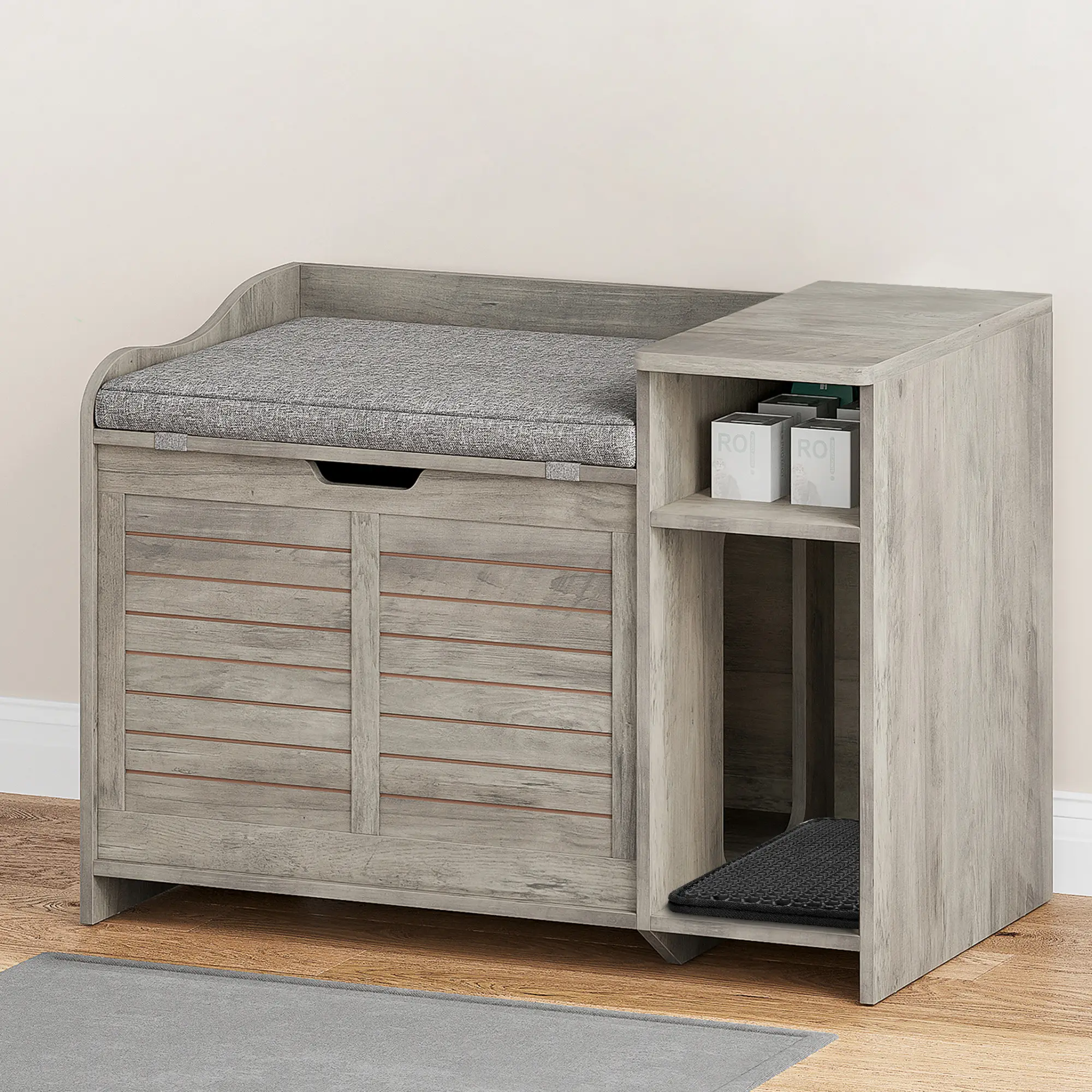 Garvee Privacy Litter Box Enclosure - Top-Opening Hidden Cat House Cabinet, Multi-Functional Pet Litter Furniture with Cushion, Stylish Home Decor Table for Cats