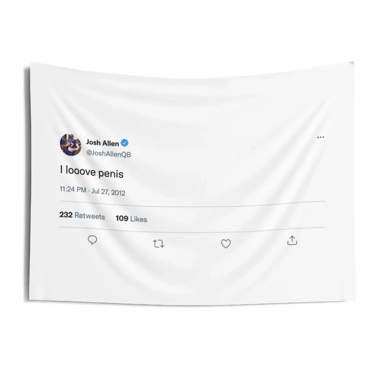 Josh Allen Tweet Tapestry | Funny Dorm Decor Wall Tapestry, Fabric Wall Hanging for Bedroom, Dorm Room, Living Room and Apartment Decor, Lightweight Indoor Wall Art