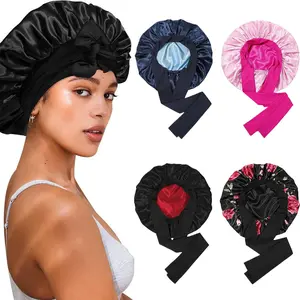 Satin Bonnet for Women Men Silk-Like Bonnets for Sleeping Curly Hair Bonnet with Elastic Tie Band Reversible Double Layer Two-Color Sleep Cap Hair Care Hair Wrap Valentine's Day Gifts