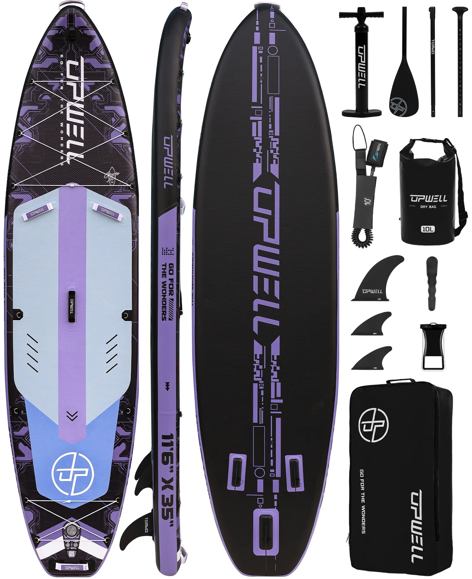 UPWELL 11'6"×35" Extra Wide Inflatable Paddle Board, Stand Up Paddle Board for Youth & Adults, Stable Design, Premium SUP Accessories, 120L Backpack, 10L Dry Bag, Paddle, Leash, Hand Pump, US Fins