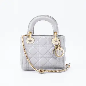 Pre-owned lambskin Crossbody Bags Dior Mini Lady Dior Bag Opaline Gray Pearlescent Cannage Top Handle bag BGT129984