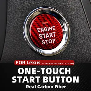 1 piece Real Carbon Fiber Car Engine Start Stop Button Interior Trim Cover Stickers For Lexus LS ES LX IS CT NX RC UX Auto Accessories Red & Black Modified Anti-Scratch Protection