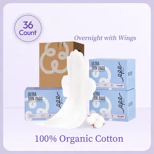 RPE Life Overnight Pads with Wings - 100% Organic Cotton - Up to 36ct, Ultra Thin, Soft and Absorbent, Heavy Flow, Large Value Pack, First-Time Friendly, Gift Packing
