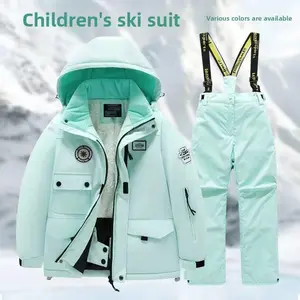 Children's Ski Suit Set for Big Kids, Waterproof, Windproof, Warm, Boys and Girls Winter Thickened One-piece Professional Ski Jacket and Pants