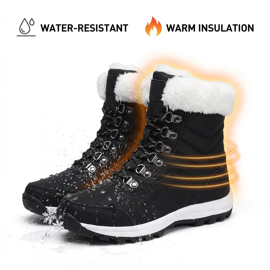 Winter Women's Snow Boots Furry Water-Resistant Warm Insulation Comfortable Footwear for Bridal & Bedroom Wear Shoe Walking Shoes Girl Tactical Pu Bota Pedal lace-up snow boot baggy  shoes