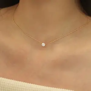 Stainless steel gold-plated exquisite and simple pendant, equipped with anti-oxidation chain, round transparent necklace, women's jewelry