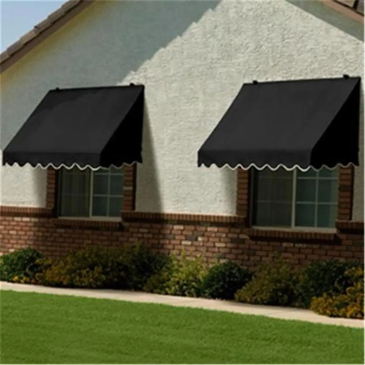 212 MAIN Traditional Outdoor Shade Awning DIY Kit - 8 ft Ebony, Scalloped Edges, UV Prevention, Aluminum Frame, Outdoor Shade Canopy, Corrosion Resistant, Dyed Fabric, Commercial Grade Car Exterior Sunshade Accessory