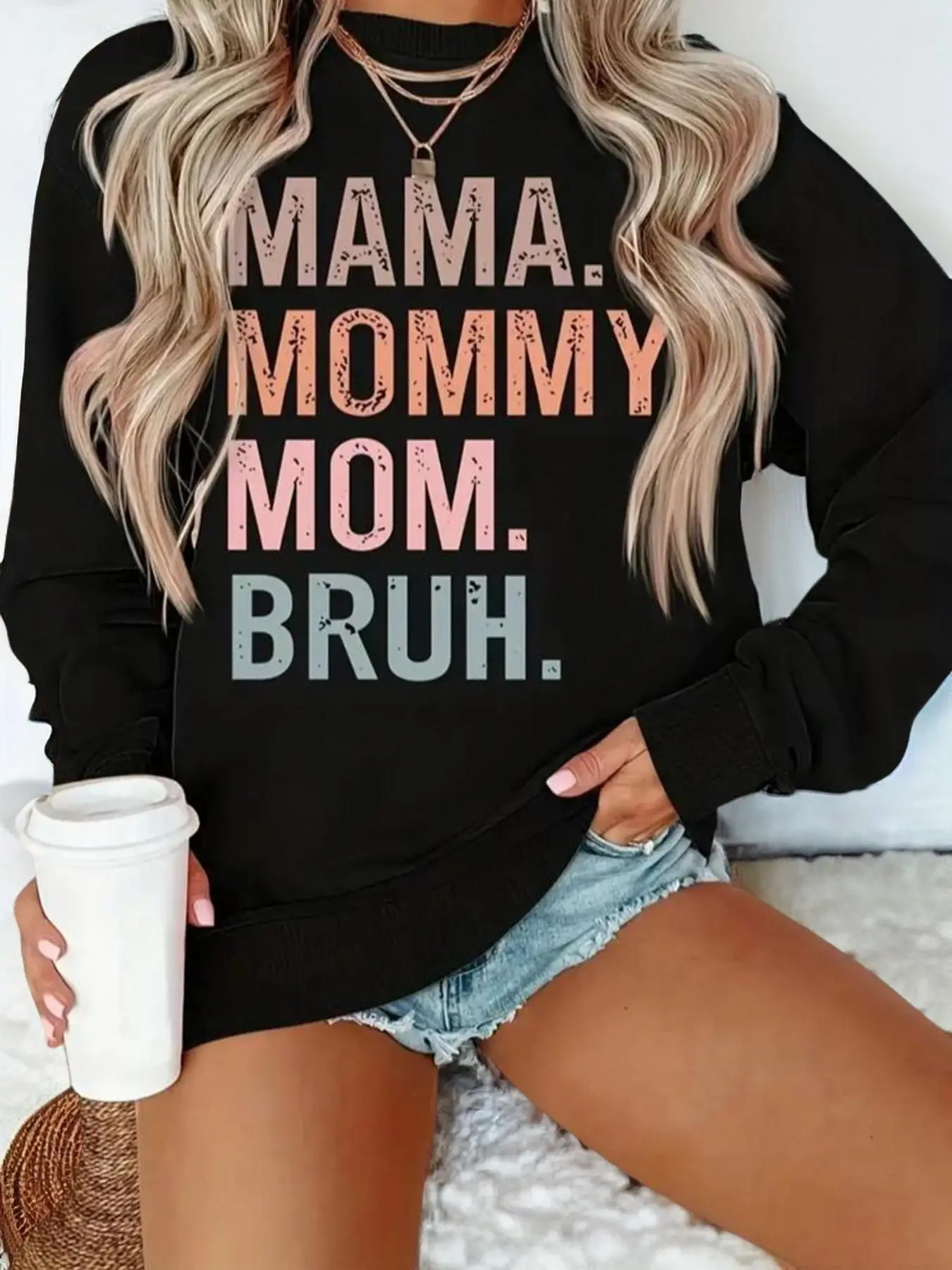 Women's Letter Print Crew Neck Sweatshirt For Spring, Lady Casual Style Comfort Soft Drop Shoulder Long Sleeve Crewneck Pullover For Fall & Winter, Wo