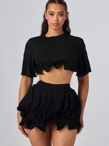 Cute Y2K wired mini skirt flouncy sexy cute gen z Ruffle Kawaii Solid Fashion Casual Trim