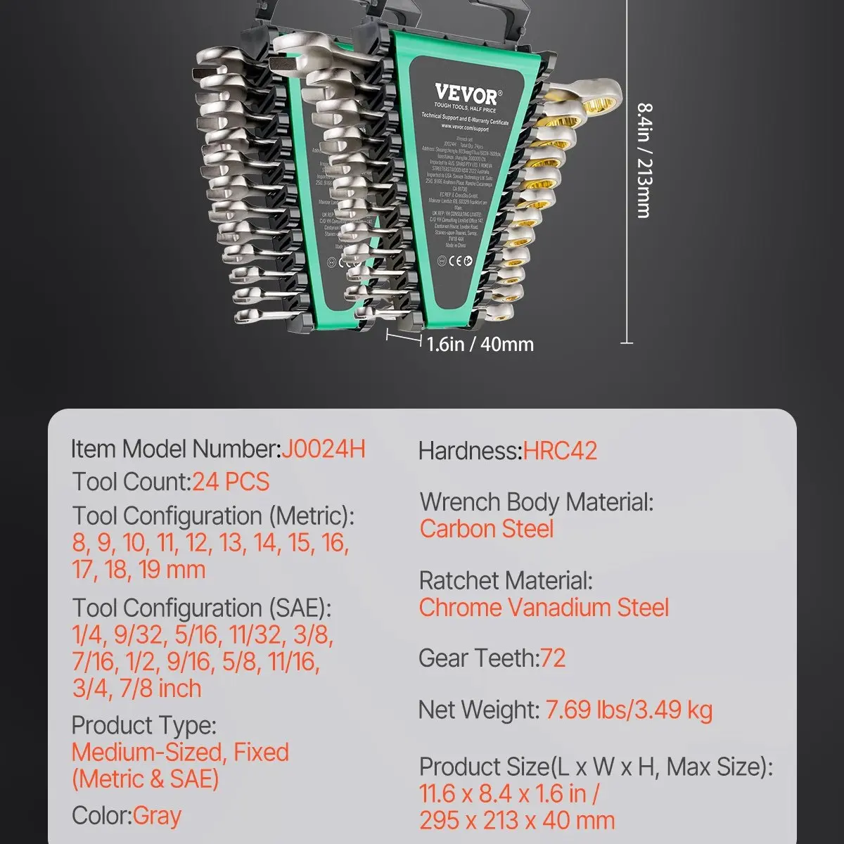 24 PCS SAE 1/4" to 7/8" Metric 8-19 mm