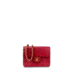 Pre-owned CHANEL Leather Crossbody Bags Classic Red Lambskin Square Mini