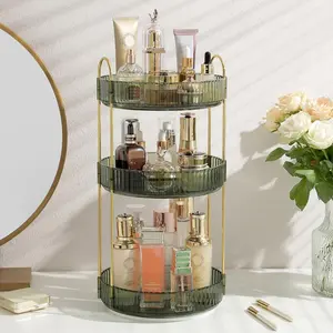 360° Rotating Smooth Metal Cosmetic Organizer - 3-Layer Large-Capacity Multitier Countertop Storage Boxes, Vanity Organizer for Skincare & Perfume, Ideal Mother's Day Gift for Bathroom Use