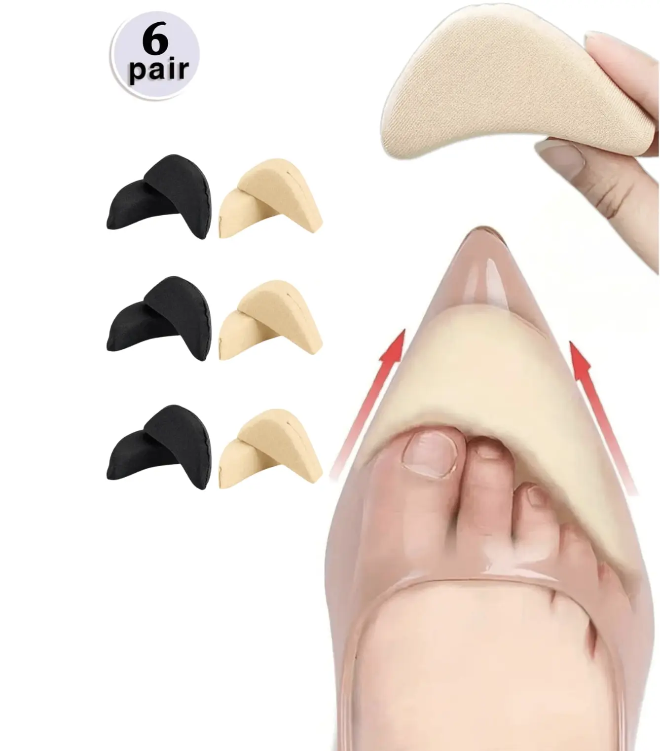 Toe Plugs For High Heels Thickened Soft Forefoot Pads, Anti-Pain Pads, Adjustable Shoe Size - 6/3/2/1 Pair