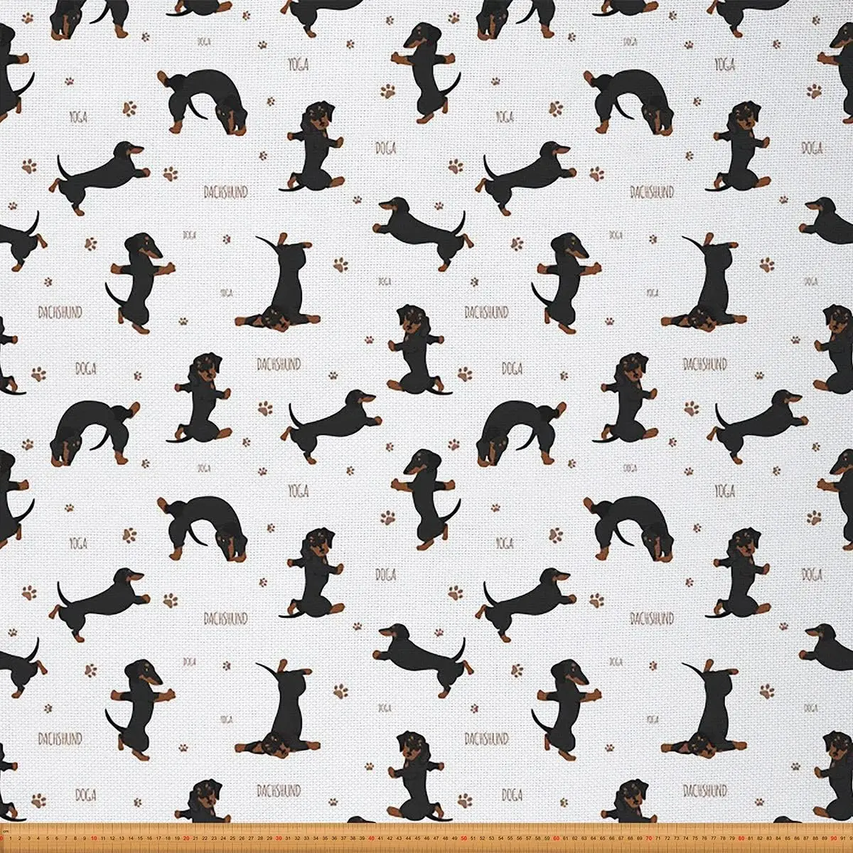 Dachshund Fabric by The Yard,1 Yard，Cute Yoga Dog Upholstery Fabric for Chairs,Cartoon Puppy Dog Lover Decorative Fabric for Home DIY Projects, Apron Fabric, Porch Swing Fabric